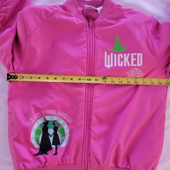 Wicked Girls Full-Zip Pink Mid-weight Ruched Bomber Jacket 10/12 L Glinda Shiz - Picture 6 of 12